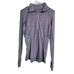 Lululemon Pullover Women 6 Runderful 1/2 Zip Thumb Holes Striped Athleisure